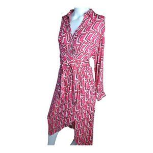 Mango Pink Geometric Long Sleeve Dress